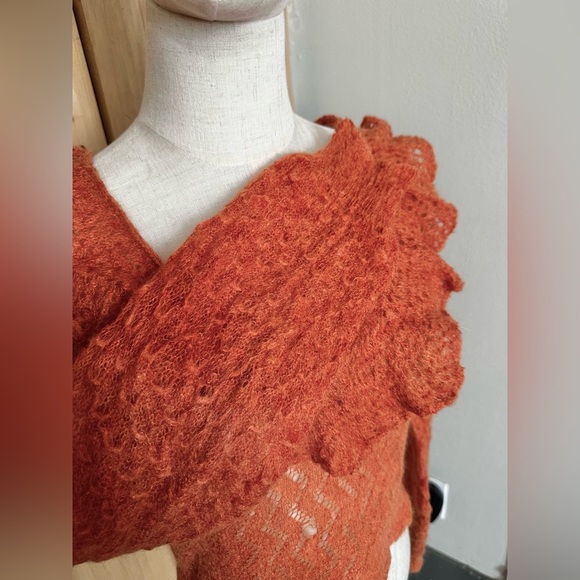 Free People Macaroon Ruffled Neck Knit Sweater Orange - Picture 5 of 6